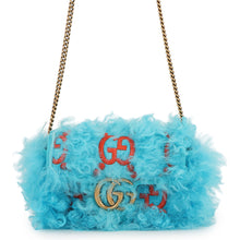 将图像加载到图库查看器中，GUCCI GG Marmont ChainShoulder Light Blue/Orange476433 Fur Embroidery
