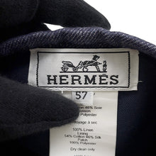 将图像加载到图库查看器中，HERMES Gabriel Beret Size 57 Navy Linen100%
