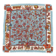 HERMES Carre Fantaisies Indiennes (Enchanting India) Size 90 Blue/Multicolor Cashmere65% Silk35%