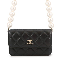 CHANEL Matelasse PearlChain ShoulderPouch BlackAP1838 Lambskin