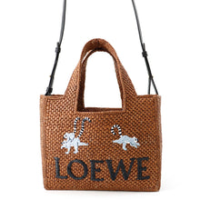 将图像加载到图库查看器中，LOEWE Font Tote 2WAY Snafujita Collaboration Brown Raffia Size Small

