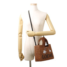 将图像加载到图库查看器中，LOEWE Font Tote 2WAY Snafujita Collaboration Brown Raffia Size Small
