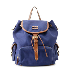 Load image into Gallery viewer, MIUMIU Logo Backpack Blue/Brown5BZ042 Canvas
