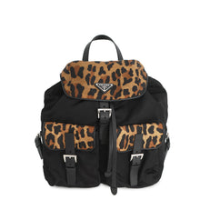将图像加载到图库查看器中，PRADA Leopard Backpack Black/Brown1BZ811 Nylon Leather
