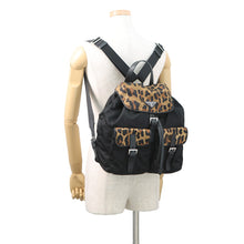 将图像加载到图库查看器中，PRADA Leopard Backpack Black/Brown1BZ811 Nylon Leather
