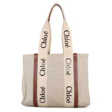 Load image into Gallery viewer, Chloe Woody Tote Bag White/BrownCHC22AS383I2690U Canvas Calf Leather
