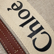 Load image into Gallery viewer, Chloe Woody Tote Bag White/BrownCHC22AS383I2690U Canvas Calf Leather
