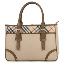 将图像加载到图库查看器中，BURBERRY Nova Check Tote Bag Beige Canvas
