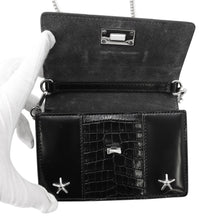将图像加载到图库查看器中，JIMMY CHOO Pyxis Chain Shoulder Bag Black Crocodile Embossed Leather Size Mini
