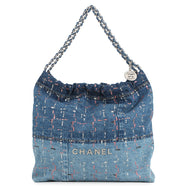 CHANEL CHANEL 22 Glitter Patchwork Chain Handbag Blue/PinkAS3261 Denim Size Small
