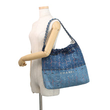 将图像加载到图库查看器中，CHANEL CHANEL 22 Glitter Patchwork Chain Handbag Blue/PinkAS3261 Denim Size Small
