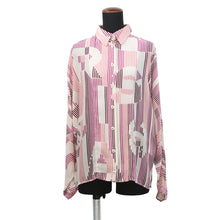 将图像加载到图库查看器中，CHANEL Viscose CC Logo Button All-Over Print Shirt Size 38 White/Pink/PurpleP75476 Viscose 64% Silk 36%
