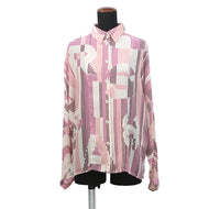 CHANEL Viscose CC Logo Button All-Over Print Shirt Size 38 White/Pink/PurpleP75476 Viscose 64% Silk 36%