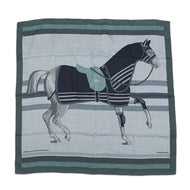HERMES Carre H Cheval a la Couverture Horse Blanket Spiral Size 100 Ciel / Blue Marine / CeladonH104277T Cashmere70% Silk30%