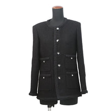 Load image into Gallery viewer, CHANEL CamelliaButton Collarless Jacket Size 34 BlackP75863 Tweed
