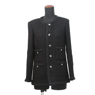CHANEL CamelliaButton Collarless Jacket Size 34 BlackP75863 Tweed