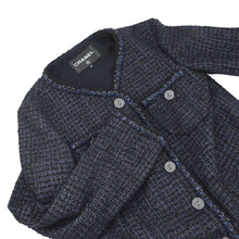 将图像加载到图库查看器中，CHANEL Lion Button Collarless Jacket Size 34 NavyP72421 Tweed
