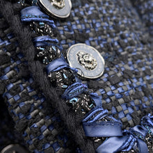将图像加载到图库查看器中，CHANEL Lion Button Collarless Jacket Size 34 NavyP72421 Tweed

