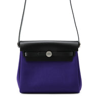 HERMES Herbag zip Purple/BlackH086430CK Toile H Vache Hunter Leather Size Mini