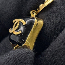 Load image into Gallery viewer, CHANEL CC Logo Swing Earrings Black Gold Plated Rhinestone Faux Pearl

