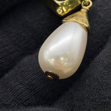 Load image into Gallery viewer, CHANEL CC Logo Swing Earrings Black Gold Plated Rhinestone Faux Pearl

