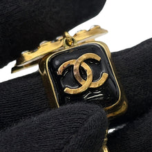 Load image into Gallery viewer, CHANEL CC Logo Swing Earrings Black Gold Plated Rhinestone Faux Pearl
