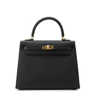 HERMES Kelly Sellier Black Epsom Size 25
