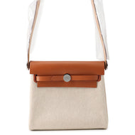 HERMES Herbag zip Ecru/Fauve Toile H Vache Hunter Leather Size Mini