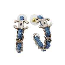 将图像加载到图库查看器中，CHANEL CC Logo Hoop Earrings DenimABF160 Denim Metal

