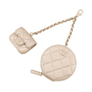 CHANEL 2024 Year Gift: Matelasse Coin Purse & AirPods Case Gold Lambskin