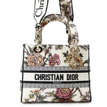 将图像加载到图库查看器中，Dior Lady D-Lite 2WAY Bag White/Multicolor Canvas Size Medium
