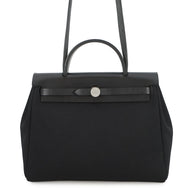 HERMES Herbag Zip SPO Black Toile Officier Vache Hunter Leather Size PM