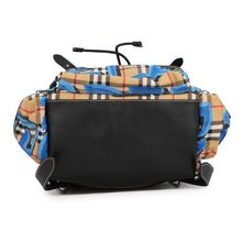 将图像加载到图库查看器中，BURBERRY Check Pattern Graffiti Backpack Blue/Antique yellow4076962 Nylon Leather
