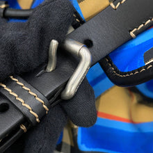 将图像加载到图库查看器中，BURBERRY Check Pattern Graffiti Backpack Blue/Antique yellow4076962 Nylon Leather
