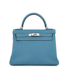 将图像加载到图库查看器中，HERMES Kelly Retourne Blue Jean Evergrain Size 28
