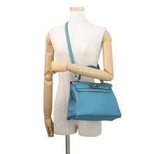将图像加载到图库查看器中，HERMES Kelly Retourne Blue Jean Evergrain Size 28
