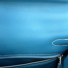 将图像加载到图库查看器中，HERMES Kelly Retourne Blue Jean Evergrain Size 28

