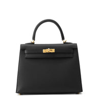 HERMES Kelly Sellier Black Epsom Size 25