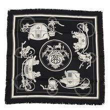 将图像加载到图库查看器中，HERMES Carre H EX-LIBRIS Fringe Size 80 Black/White Silk100%
