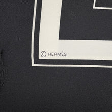 将图像加载到图库查看器中，HERMES Carre H EX-LIBRIS Fringe Size 80 Black/White Silk100%
