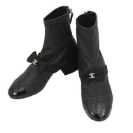 CHANEL Short boots with ribbon and CC logo BlackG40099 Leather Patent Leather Faux Pearl Size 34 C