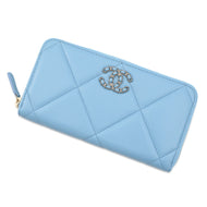 CHANEL CHANEL19 Zip Around Chozai Cloth Light BlueAP1063 Lambskin