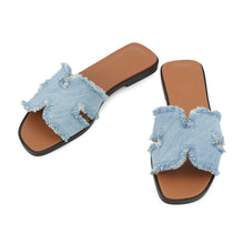 将图像加载到图库查看器中，HERMES Oran Sandals Blue Claire Denim Size 36
