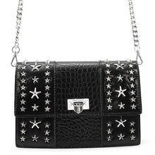 将图像加载到图库查看器中，JIMMY CHOO Star Studded Chain Shoulder Bag Black Croco embossed leather
