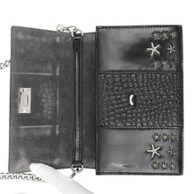 将图像加载到图库查看器中，JIMMY CHOO Star Studded Chain Shoulder Bag Black Croco embossed leather
