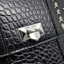 将图像加载到图库查看器中，JIMMY CHOO Star Studded Chain Shoulder Bag Black Croco embossed leather
