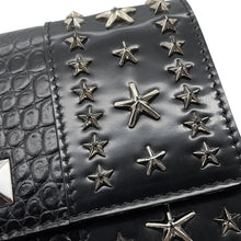 将图像加载到图库查看器中，JIMMY CHOO Star Studded Chain Shoulder Bag Black Croco embossed leather
