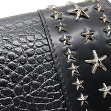 将图像加载到图库查看器中，JIMMY CHOO Star Studded Chain Shoulder Bag Black Croco embossed leather
