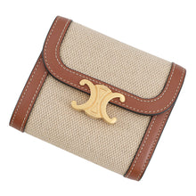 将图像加载到图库查看器中，CELINE Triomphe Trifold Compact Wallet Beige/Brown10D783 Canvas/Leather
