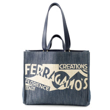 Load image into Gallery viewer, Ferragamo Logo 2-Way Denim Tote Bag Blue Cotton
